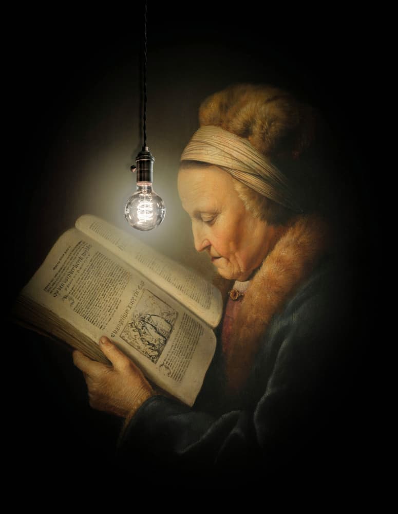 Thoughtful Reader Illuminated by Marja van den Hurk — canvas wall art