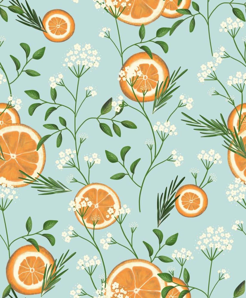 Elderflowers and Oranges Light Blue by Anis Illustration — canvas wall art