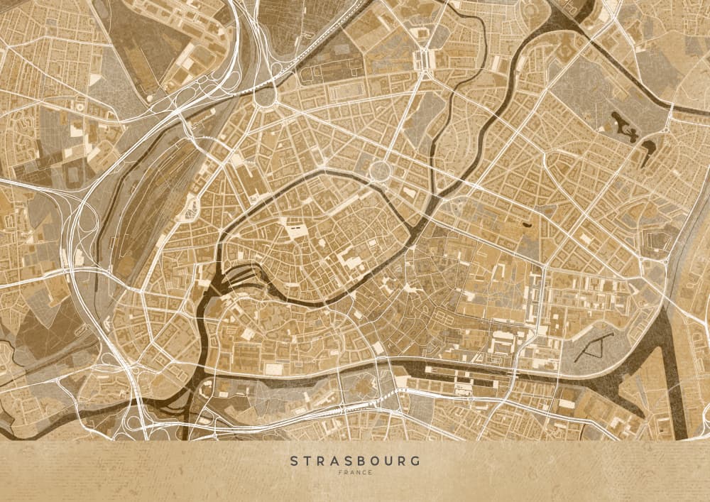 Vintage Strasbourg City Map by Rosana Laiz Blursbyai — canvas wall art