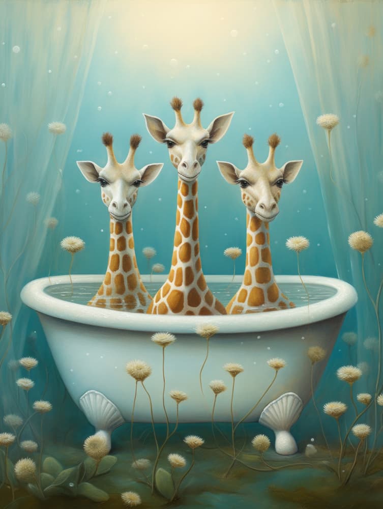 Giraffes in Bathtub by Bilge Paksoylu — canvas wall art