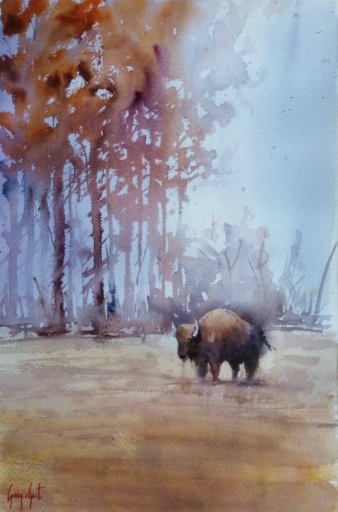 Bison in Autumn Mist by Giorgio Gosti — canvas wall art