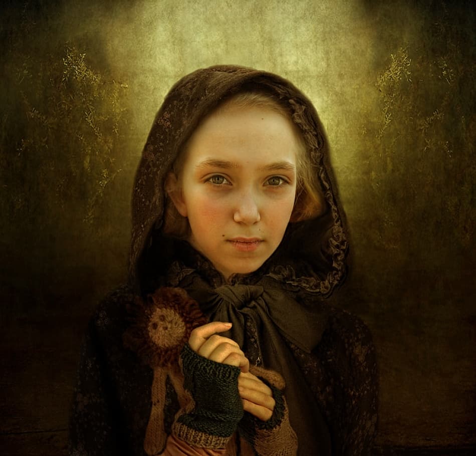 Vintage Girl In Hood by Svetlana Melik-Nubarova — canvas wall art