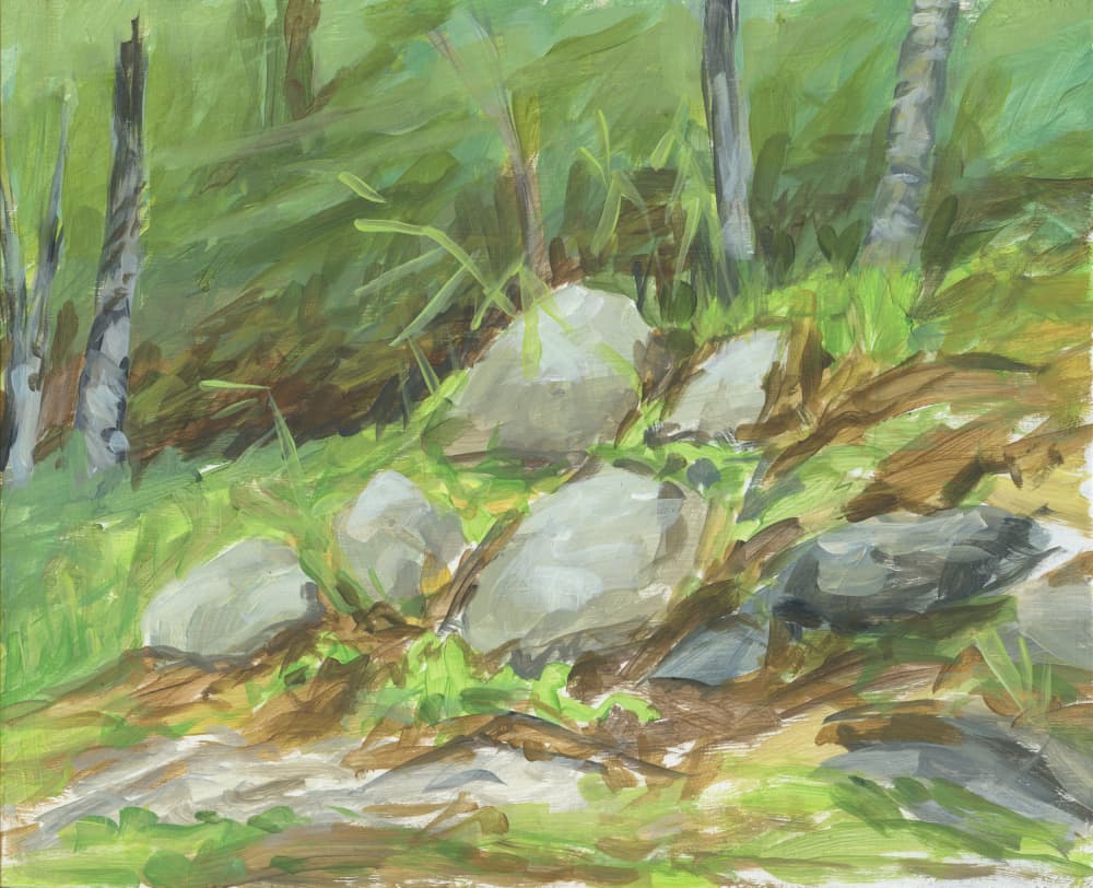 Green Forest Rocks by Carrie Arnold — canvas wall art