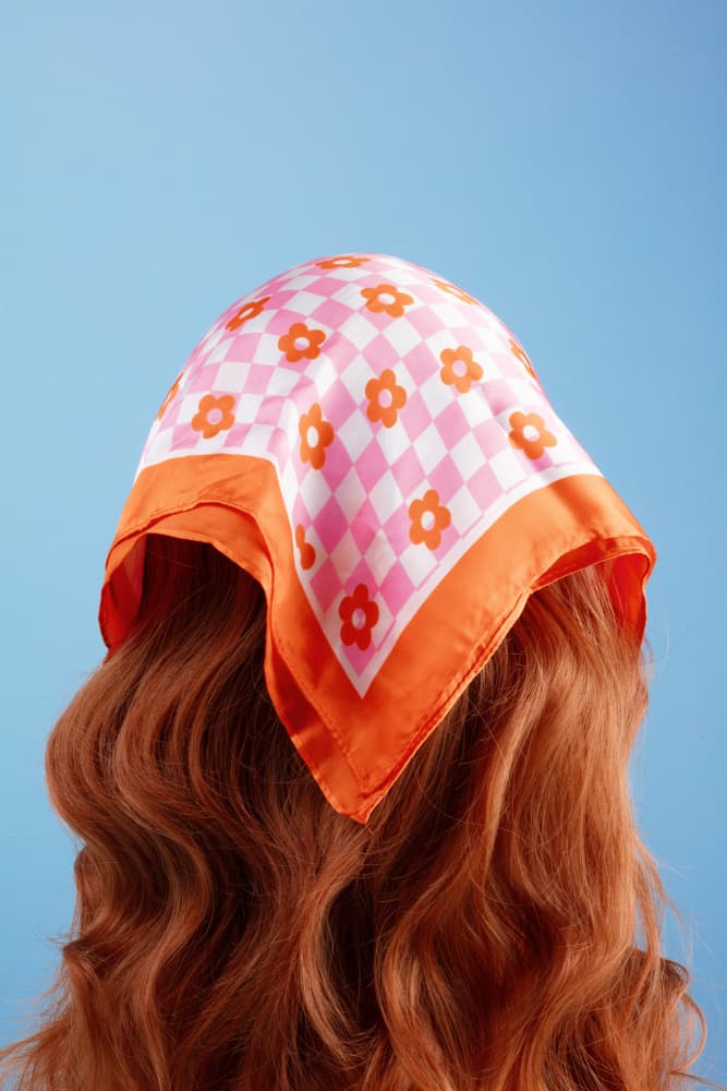 Retro Floral Headscarf by Julia Ramiro — canvas wall art