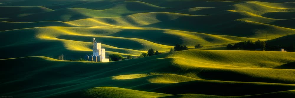 White Building Green Hills by Johnny Zhang — canvas wall art
