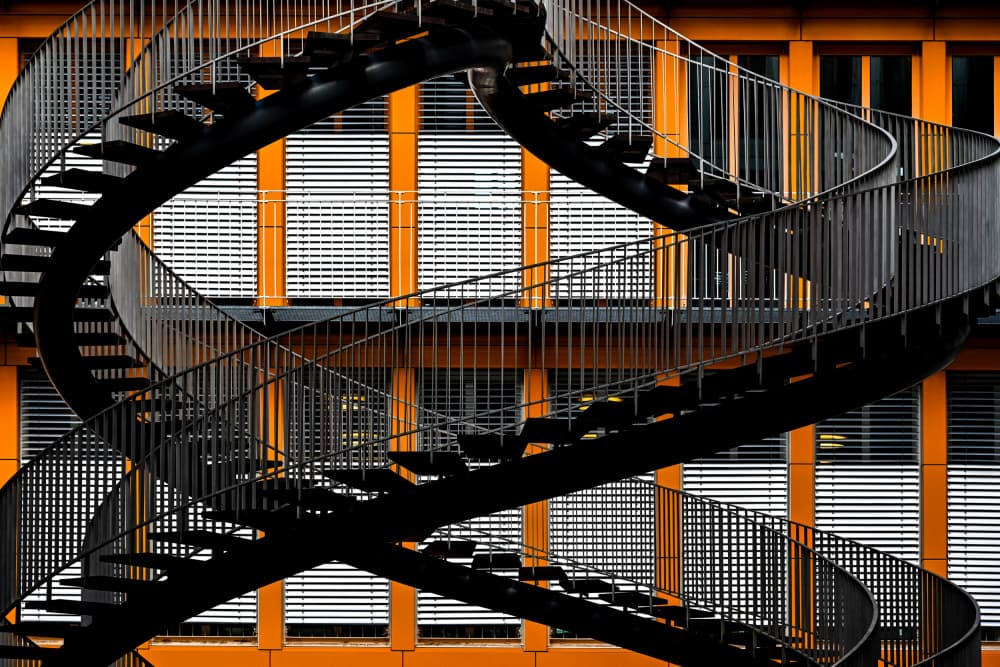 Modern Orange Staircase by Linda Wride — canvas wall art