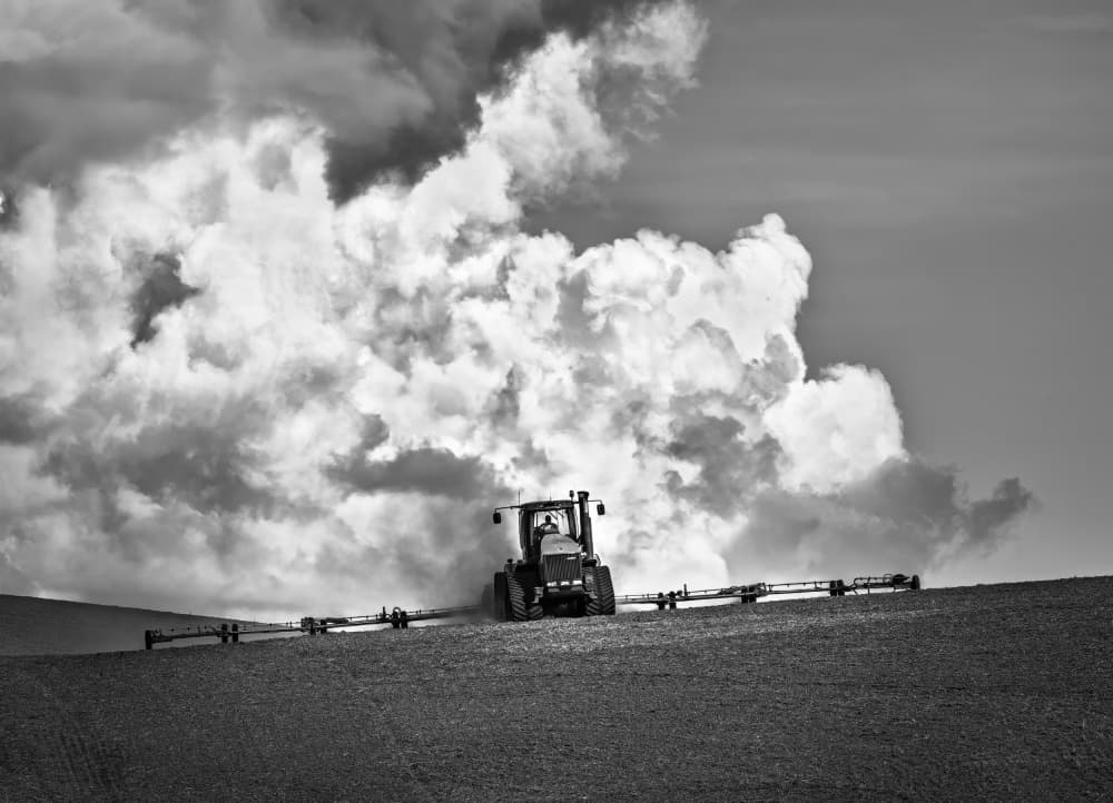 Tractor Field Clouds by Jie Jin — canvas wall art