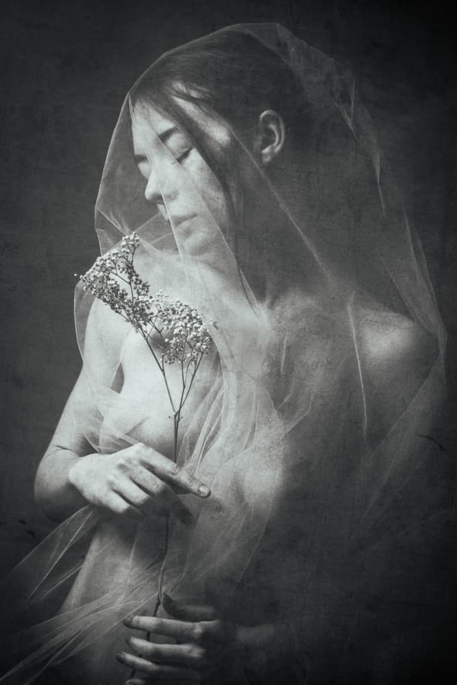 Veiled Woman with Flowers by Ruth Franke — canvas wall art