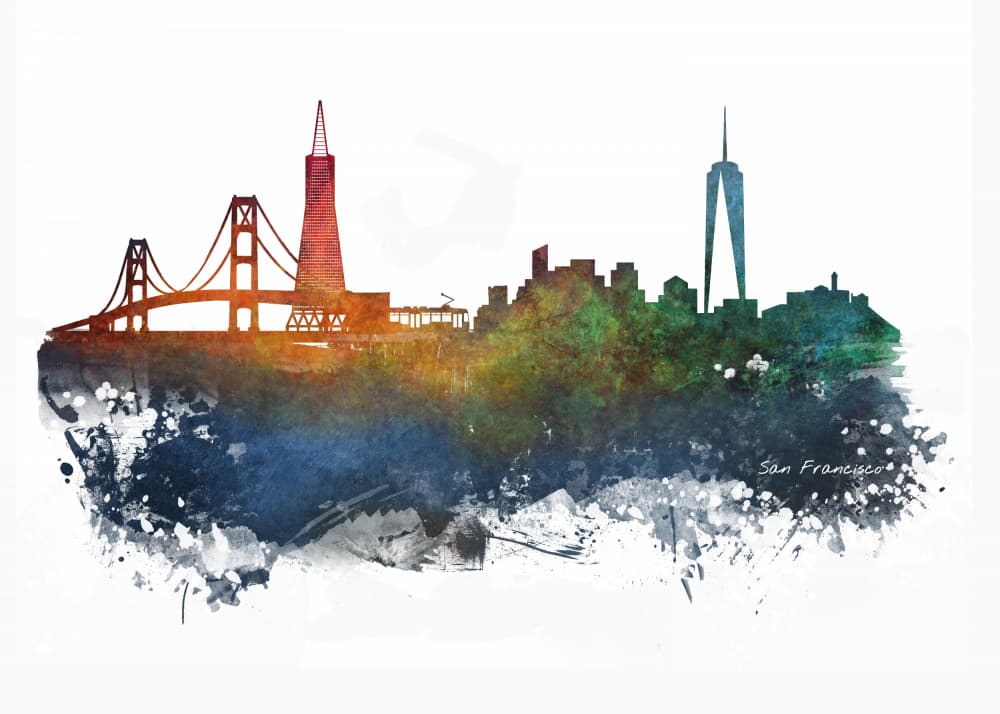 Colorful San Francisco Skyline by Justyna Jaszke — canvas wall art