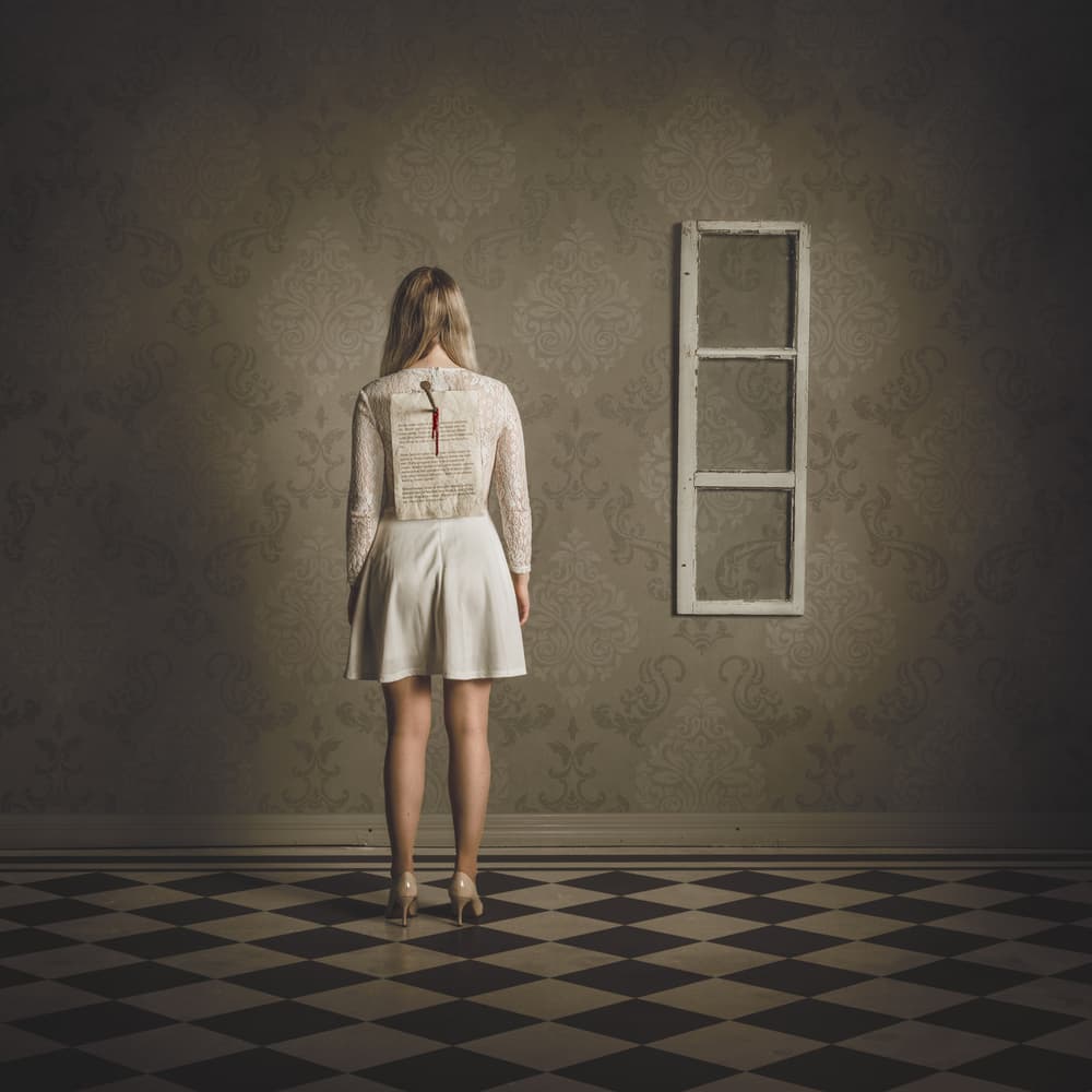 Woman With Nailed Paper by Petri Damstén — canvas wall art
