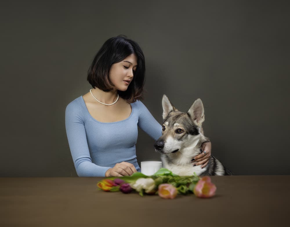 Peaceful Woman Dog Moment by Michael Allmaier — canvas wall art