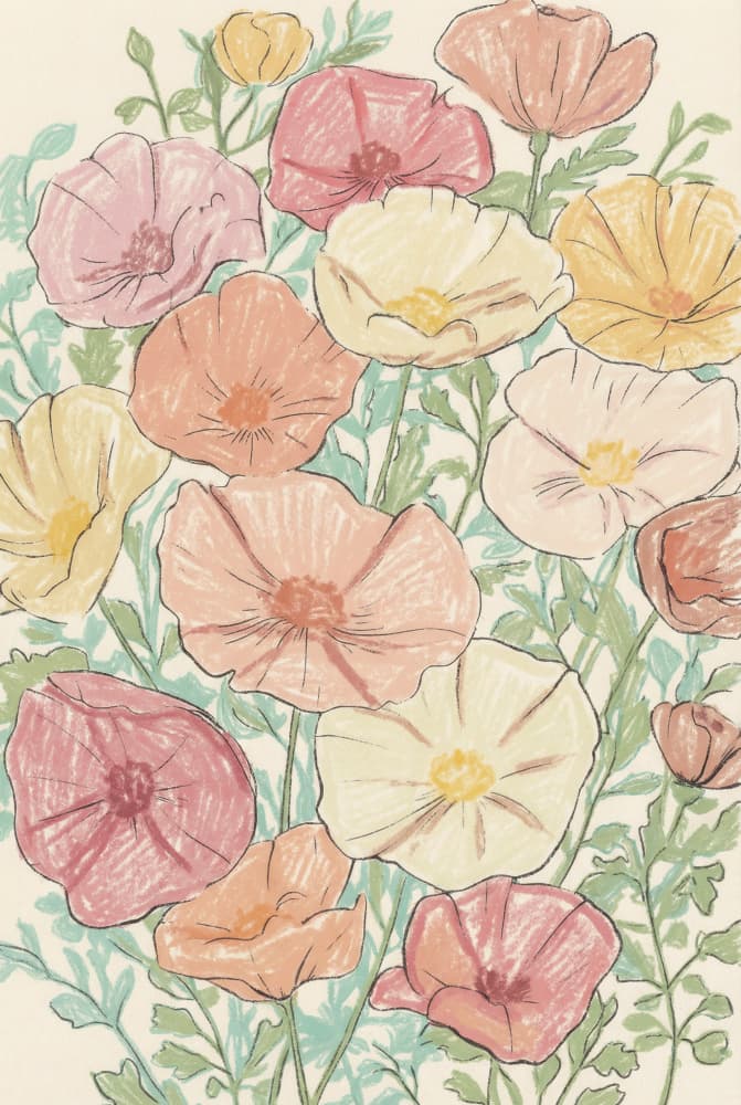 Pastel Poppy Blooms by Melloi Art Prints — canvas wall art