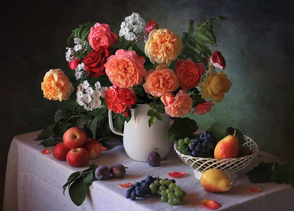 Garden Roses and Fruit by Tatyana Skorokhod — canvas wall art