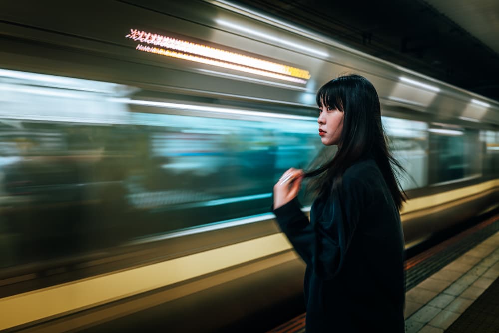 Woman by Passing Train by Yuzo Fujii — canvas wall art
