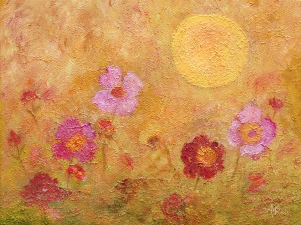 Golden Sunlit Flowers by Angeles M. Pomata — canvas wall art