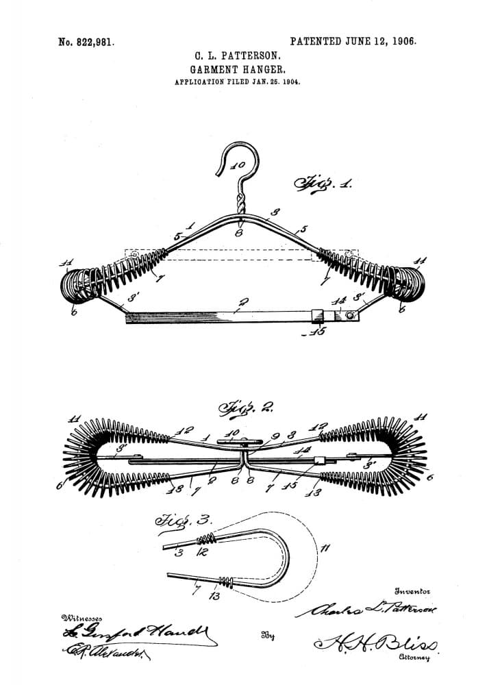 1906 Hanger Patent by Andreas Magnusson — canvas wall art