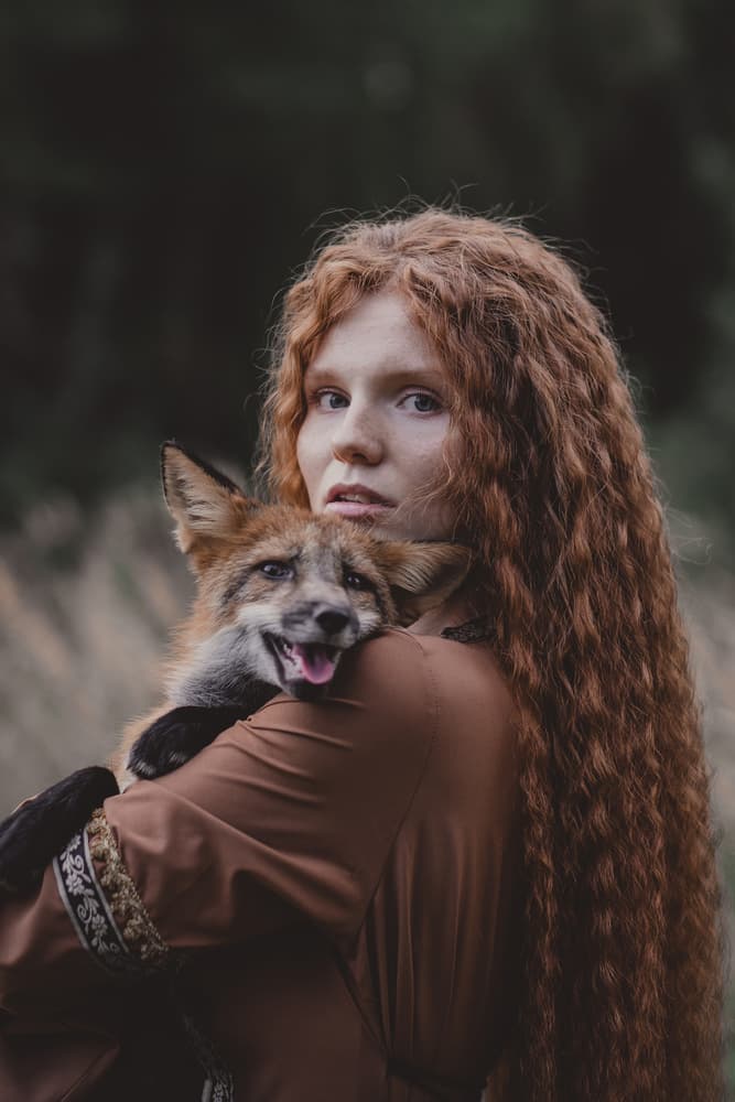 Ethereal Redhead and Fox by Olga Barantseva — canvas wall art