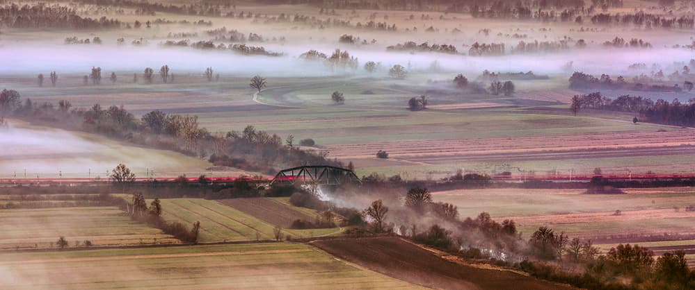 Train Over Misty Bridge by Bor — canvas wall art