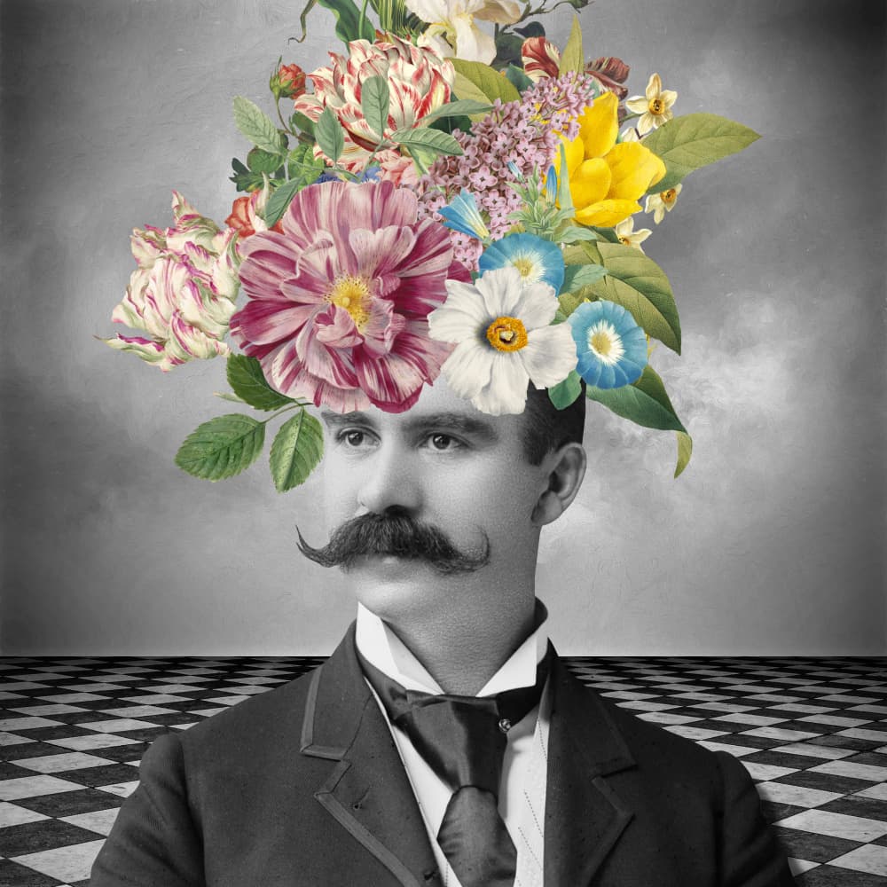 Gentleman With Flower Head by Marja van den Hurk — canvas wall art