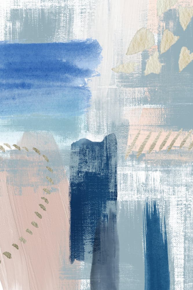 Blue Gold Abstract Brushstrokes by Sally Ann Moss — canvas wall art