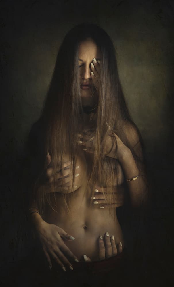 Mysterious Woman's Embrace by Sebastian Kisworo — canvas wall art