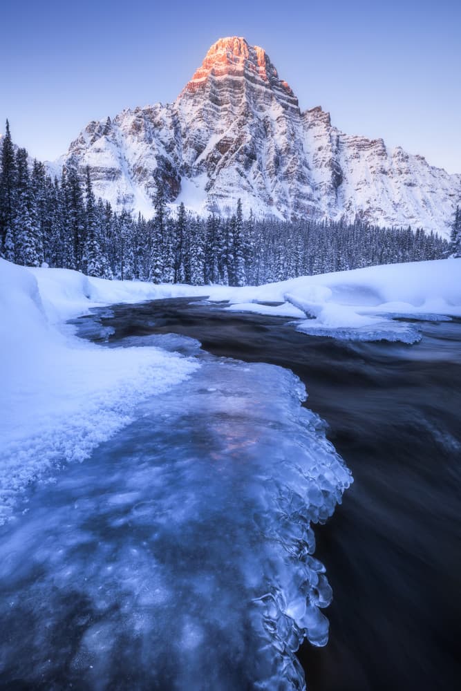 Golden Peak Winter River by Daniel Gastager — canvas wall art
