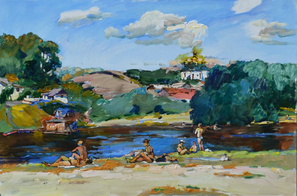 Bathers on the Riverbank by Andrii Kutsachenko — canvas wall art