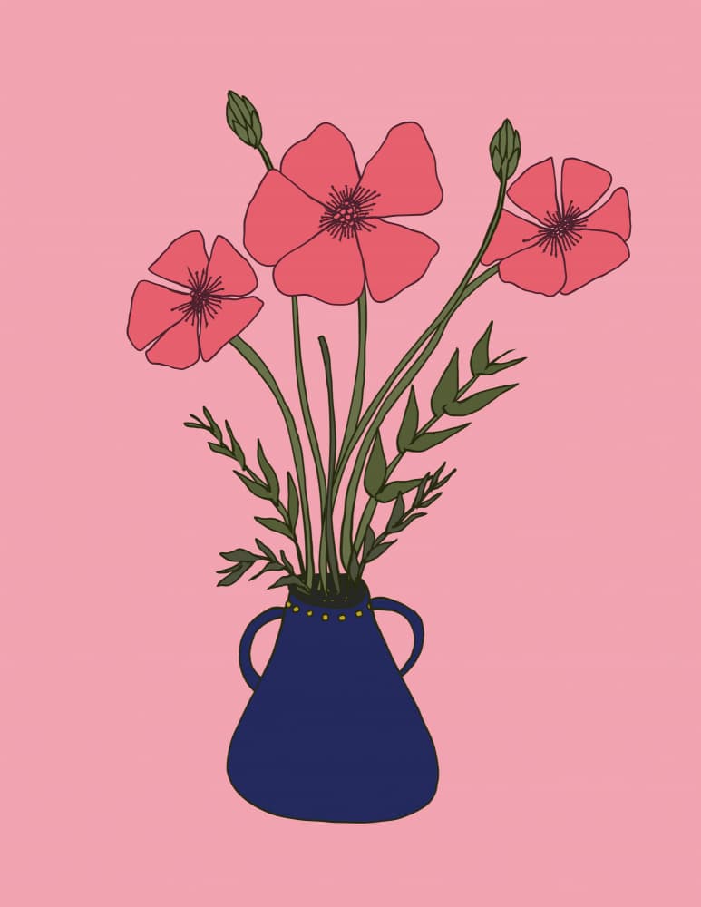 Blushing Poppies Blue Vase by Nicholas — canvas wall art