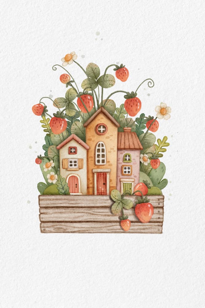 Whimsical Strawberry Village by Xuan Thai — canvas wall art