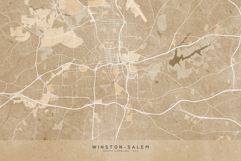 Winston-Salem North Carolina Map by Rosana Laiz Blursbyai — canvas wall art