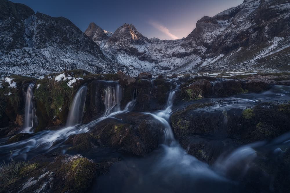 Twilight Mountain Cascades by Oskar Baglietto — canvas wall art