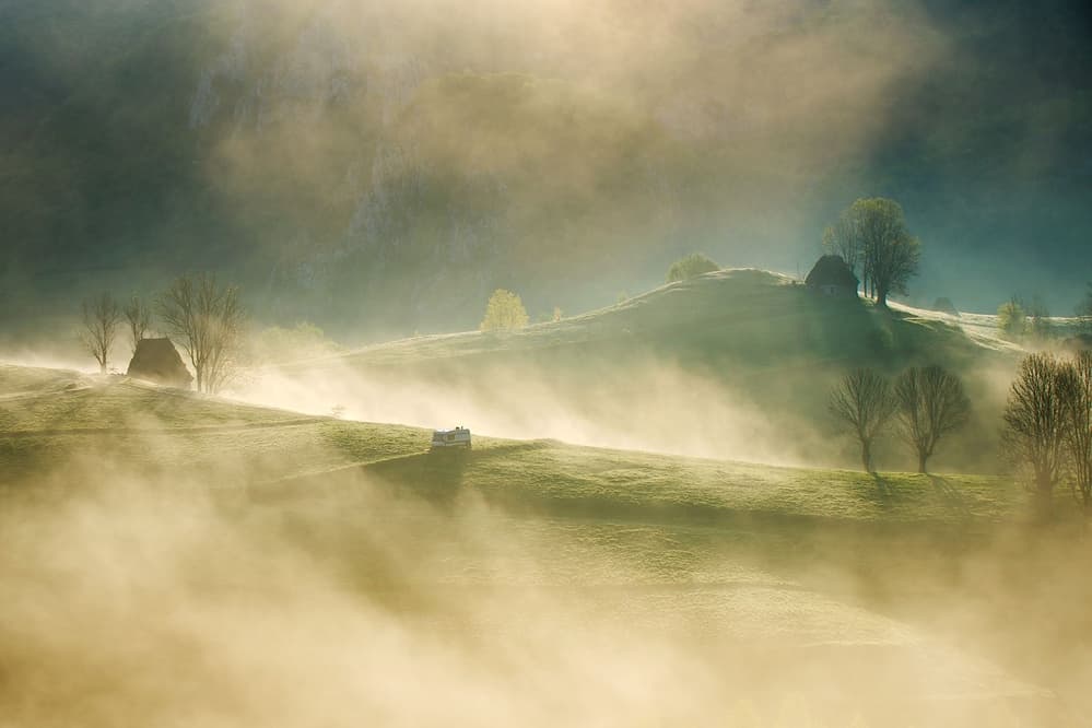 Golden Foggy Hills by Ovidiu Satmari — canvas wall art
