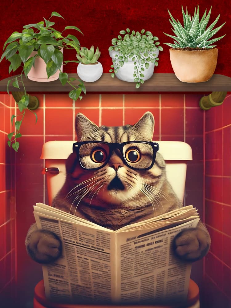 Funny Cat Reading Newspaper by Tonya van Schalkwyk — canvas wall art