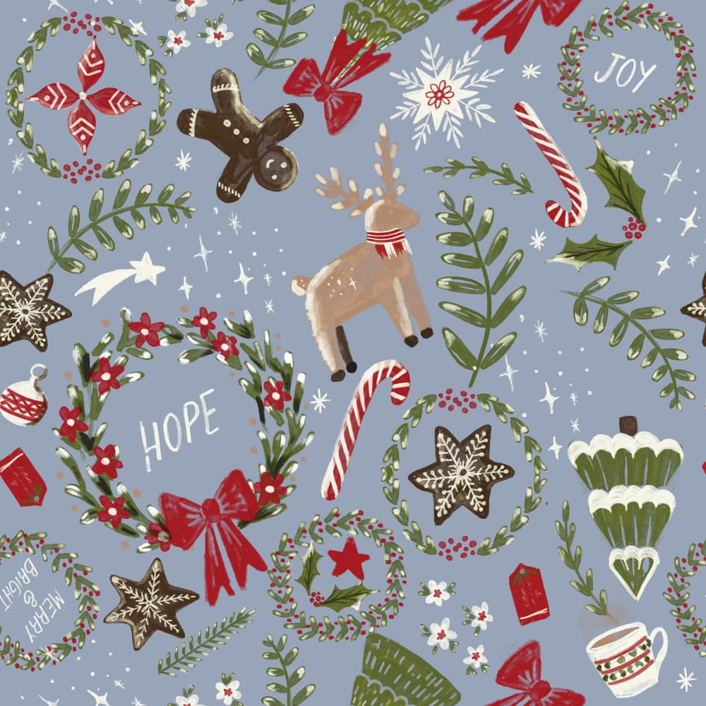 Magical Christmas Blue Pattern by Anis Illustration — canvas wall art