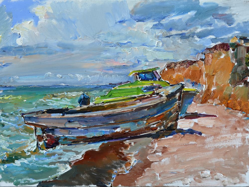 Weathered Boat Beach Scene by Andrii Kutsachenko — canvas wall art