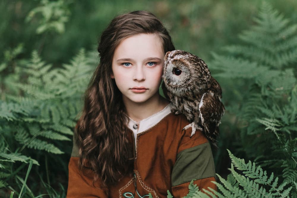 Mystical Girl and Owl by Olga Barantseva — canvas wall art