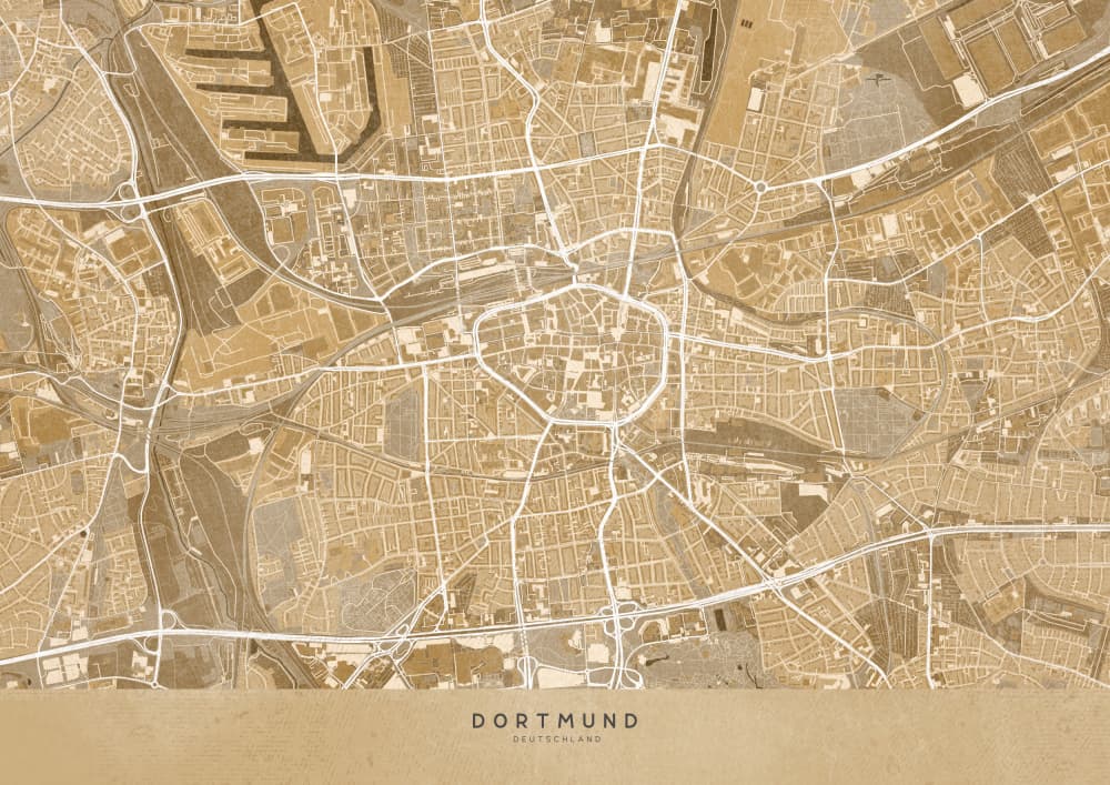 Dortmund City Map Gold by Rosana Laiz Blursbyai — canvas wall art