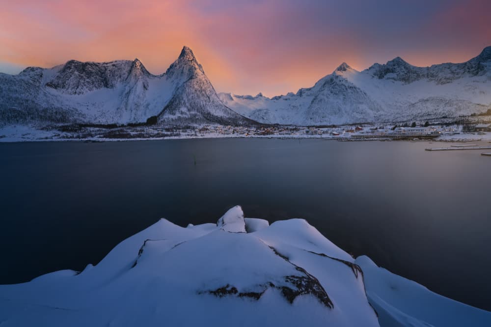 Snowy Peaks Pink Sky by David Martin Castan — canvas wall art