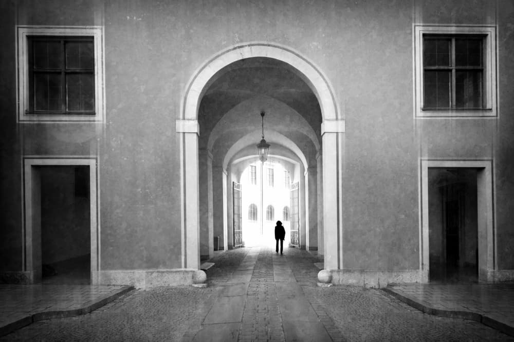 Lone Figure Archway by Roswitha Schleicher-Schwarz — canvas wall art