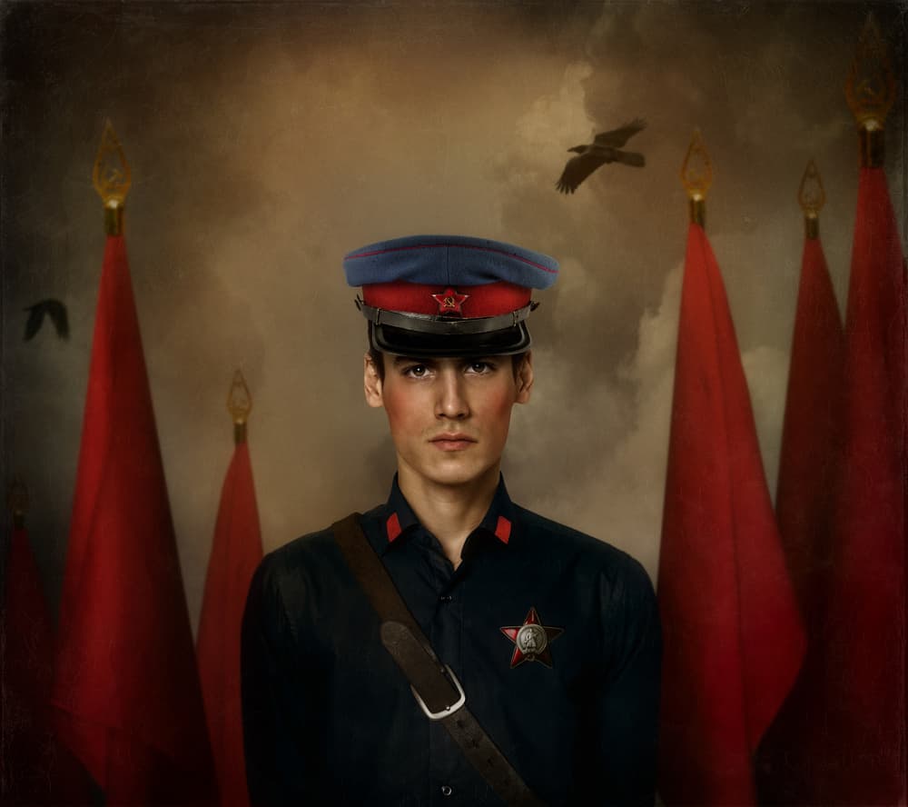 Solemn Officer Red Flags by Svetlana Melik-Nubarova — canvas wall art