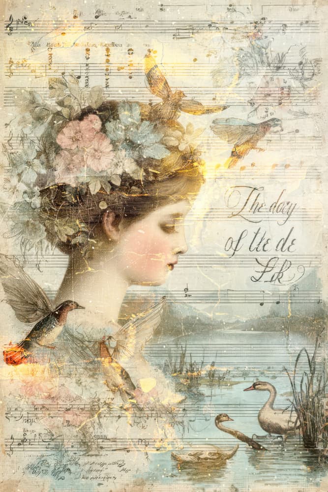 Dreamy Floral Lakeside Woman by Rafal Kulik — canvas wall art