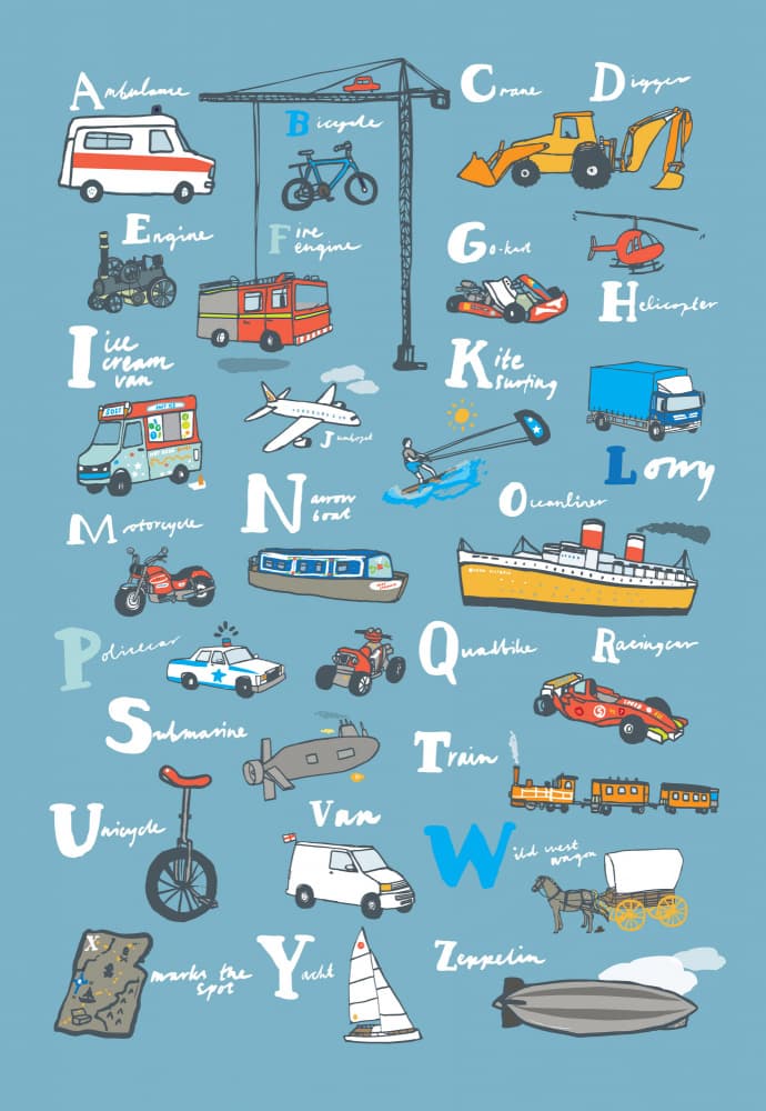 Playful Transport Alphabet by Hanna Melin — canvas wall art