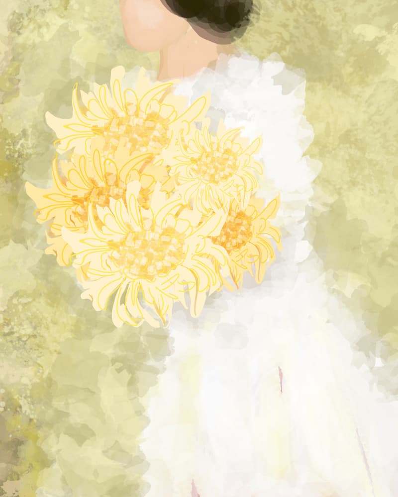 Dreamy Woman Yellow Flowers by Sannel Larson — canvas wall art