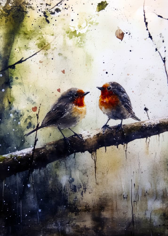 Sweet Robins Winter Couple by Justyna Jaszke — canvas wall art