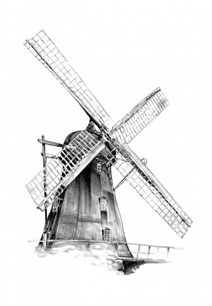 Dutch Windmill Sketch by Kulik — canvas wall art