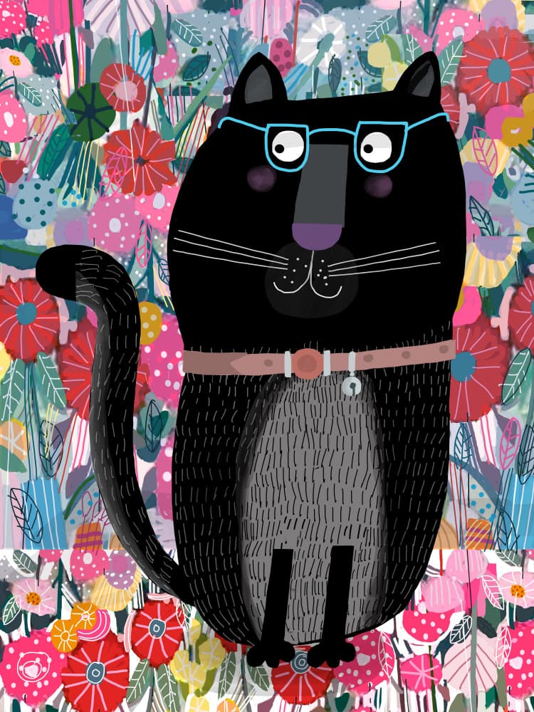 Whimsical Cat in Flowers by Carla Daly — canvas wall art