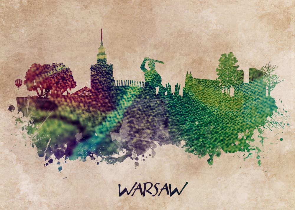 Vibrant Warsaw Skyline by Justyna Jaszke — canvas wall art