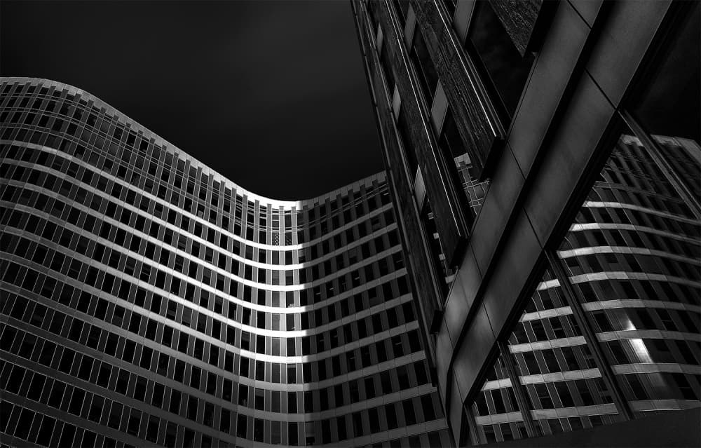 Monochrome Urban Curves by Jef Van den Houte — canvas wall art