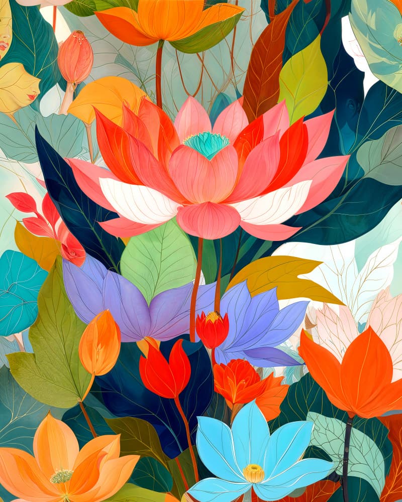 Vibrant Lotus Garden by Uma Gokhale — canvas wall art