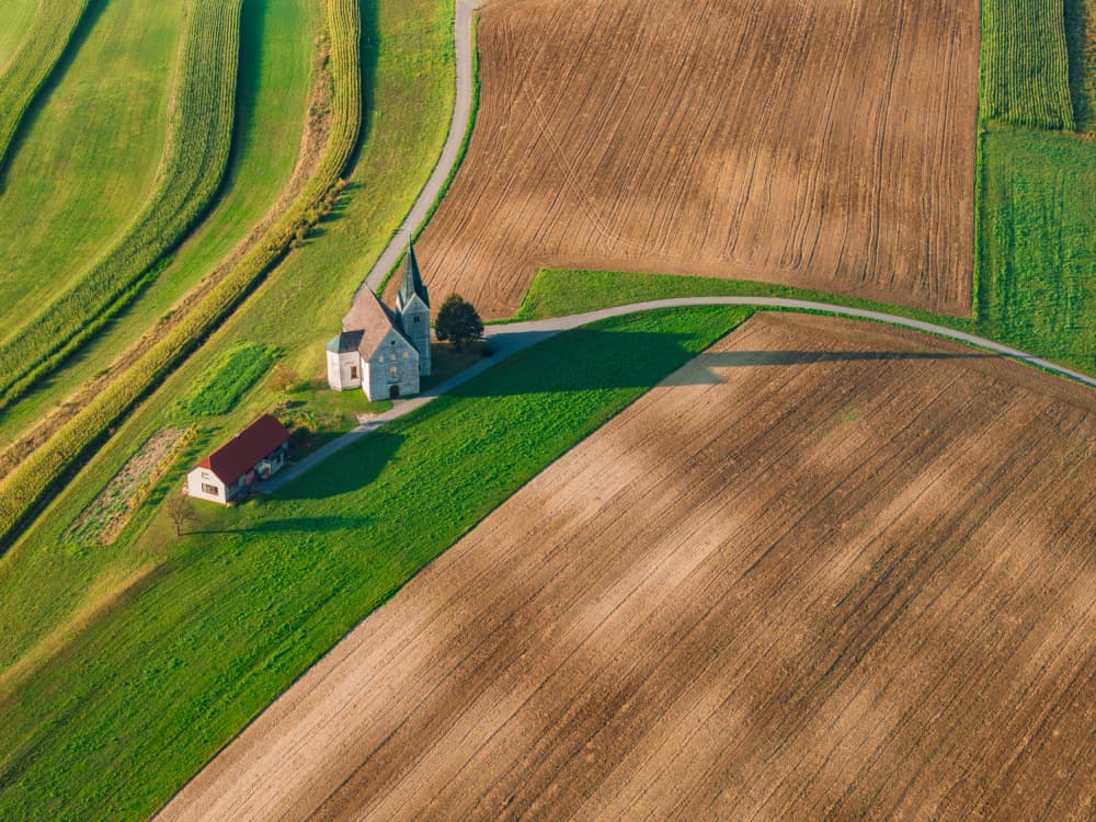 Aerial Country Church by Jure Kravanja — canvas wall art